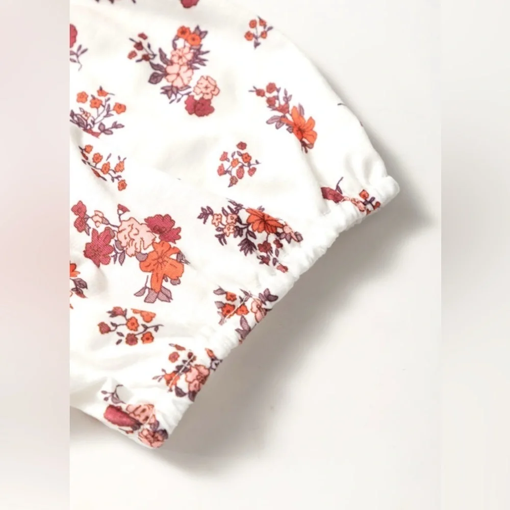 Floral Print White and Red Women's Top - Picture 6 of 12